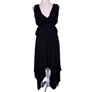 Women Black Sleeveless V Neck Open Back Handkerchief Hem Dress SzM NEW MSRP $228